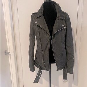 Miss Sixty Y2K Charcoal distressed Cotton Biker Style Short Jacket Size Large
